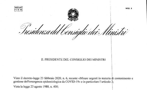 Decreto Presidente Consiglio dei Ministri - 1 marzo 2020 - COVID-2019