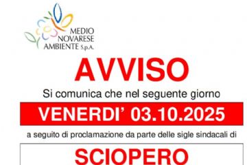 Sciopero generale 3 ottobre 2025 - servizio raccolta rifiuti e apertura centro di conferimento non garantiti
